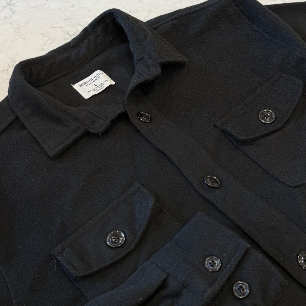 Distortion Men's Modern Black Fleece Flannel Shacket Large